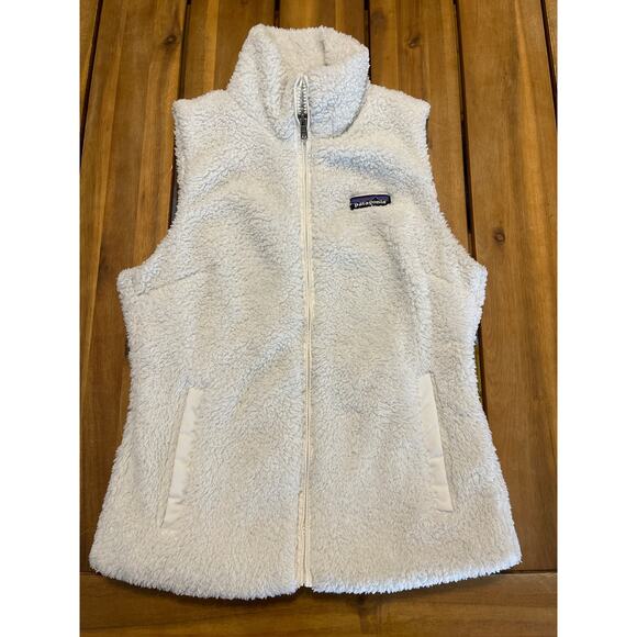 Patagonia Women’s Los Gatos White Fleece Vest Size XS Fuzzy Sherpa Full Zip - Picture 2 of 10